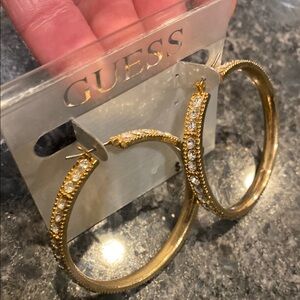 GUESS Gold Hoop Earrings 2” NWT